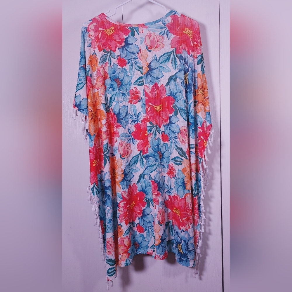 Swimsuit Coverup Fringe Floral Tassels Tropical Beach Resort Pool One Size Color - Picture 5 of 6
